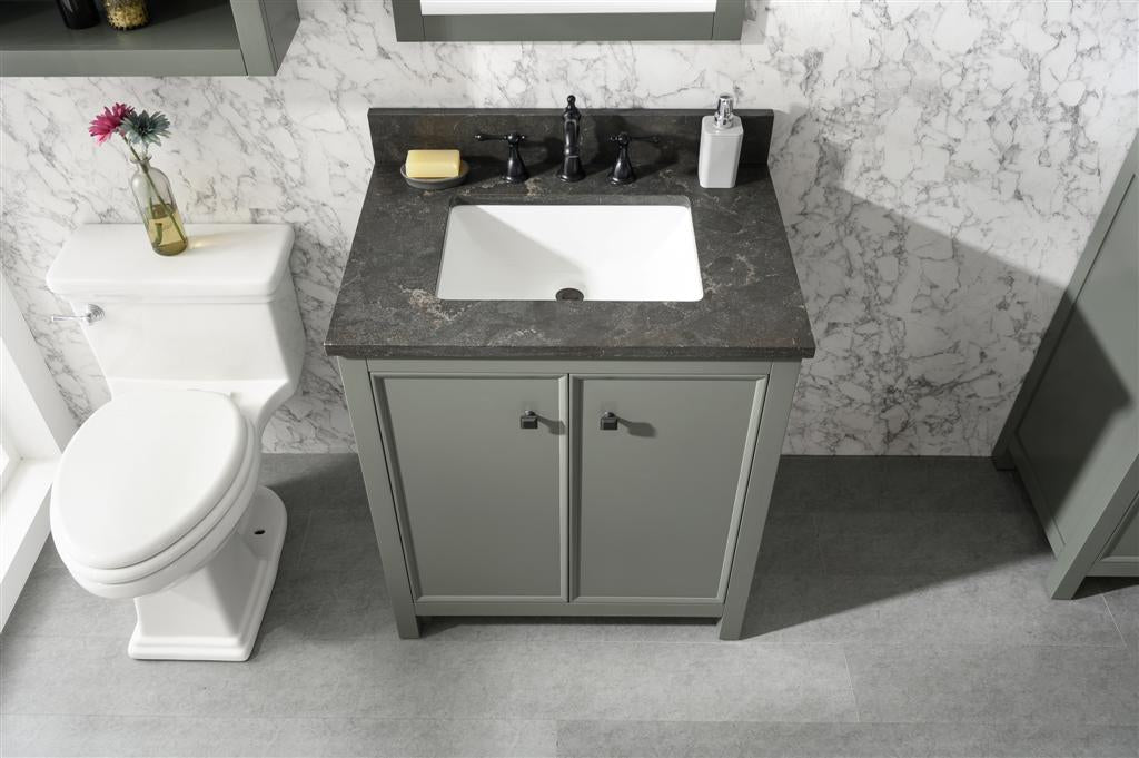 30" Bainbridge Vanity with Single Sink and Blue Limestone Top in Pewter Green Finish