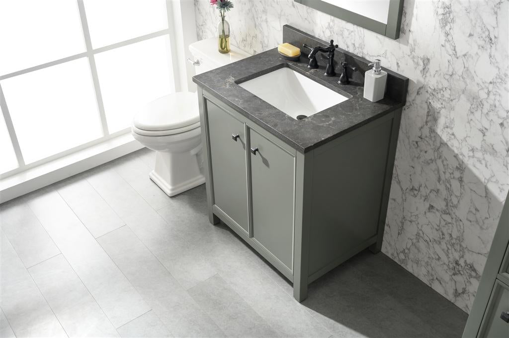 30" Bainbridge Vanity with Single Sink and Blue Limestone Top in Pewter Green Finish