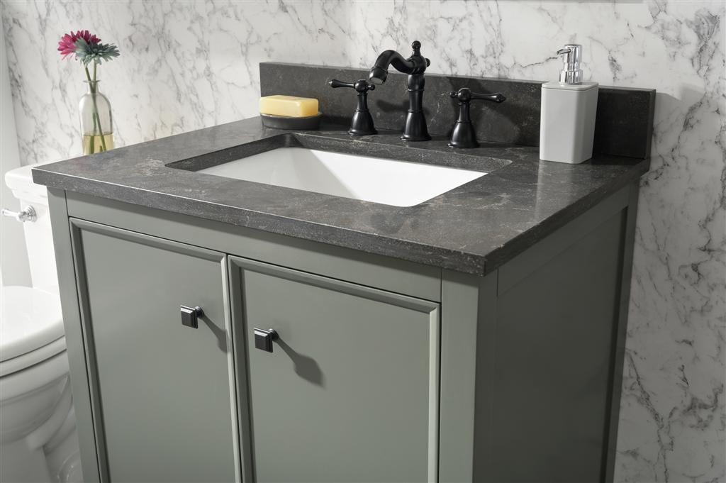 30" Bainbridge Vanity with Single Sink and Blue Limestone Top in Pewter Green Finish