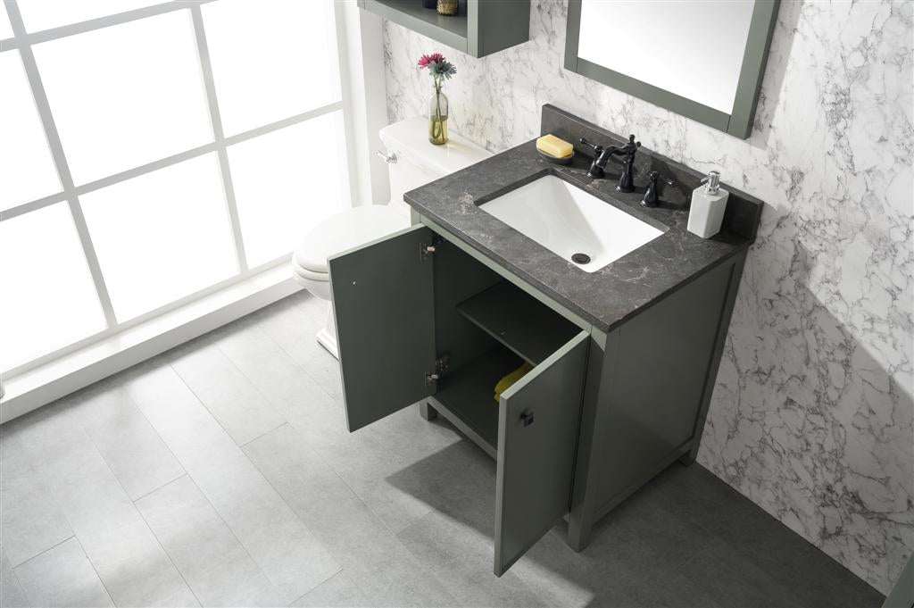 30" Bainbridge Vanity with Single Sink and Blue Limestone Top in Pewter Green Finish