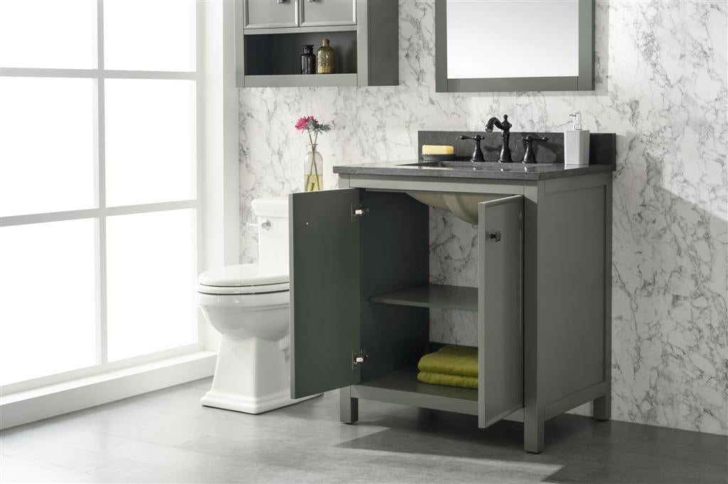30" Bainbridge Vanity with Single Sink and Blue Limestone Top in Pewter Green Finish