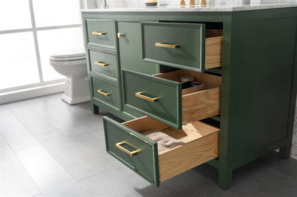 60" Bainbridge Vanity with Single Sink and Carrara Marble Top in Vogue Green Finish