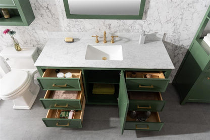 60" Bainbridge Vanity with Single Sink and Carrara Marble Top in Vogue Green Finish
