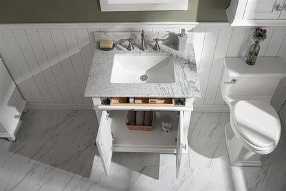 30" Haven Vanity with Single Sink and Carrara Marble Top in White Finish