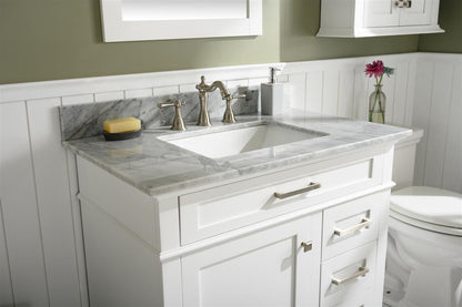 36" Haven Vanity with Single Sink and Carrara Marble Top in White Finish