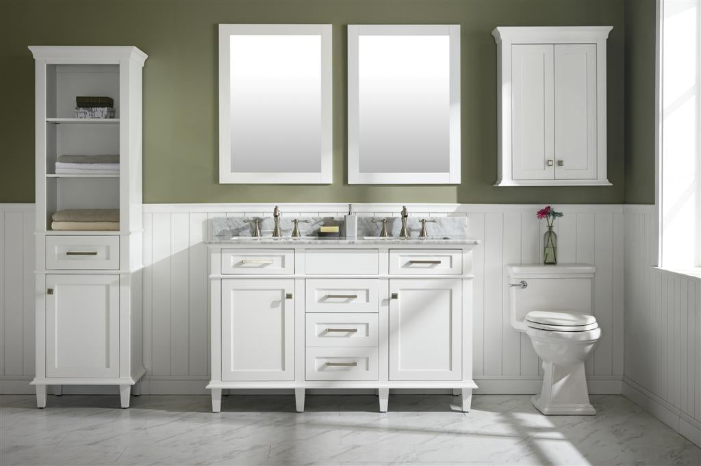 54" Haven Vanity with Double Sinks and Carrara Marble Top in White Finish