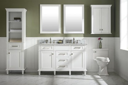54" Haven Vanity with Double Sinks and Carrara Marble Top in White Finish
