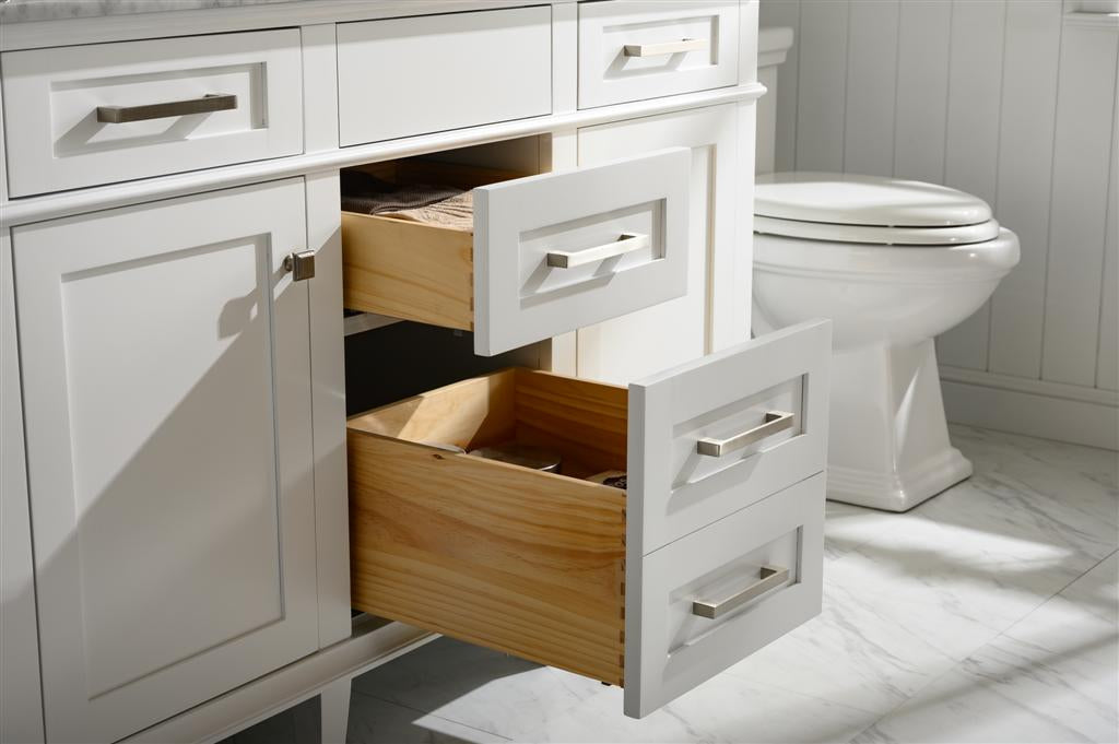 54" Haven Vanity with Double Sinks and Carrara Marble Top in White Finish