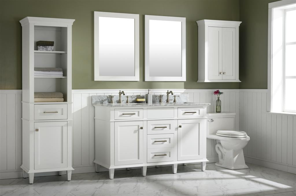54" Haven Vanity with Double Sinks and Carrara Marble Top in White Finish