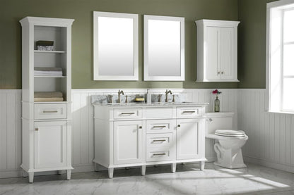 54" Haven Vanity with Double Sinks and Carrara Marble Top in White Finish