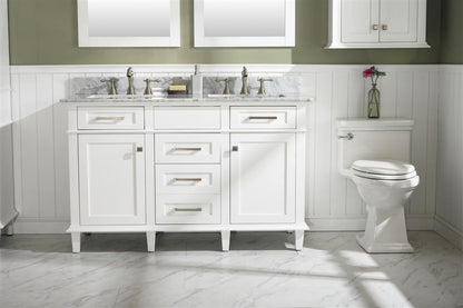 54" Haven Vanity with Double Sinks and Carrara Marble Top in White Finish
