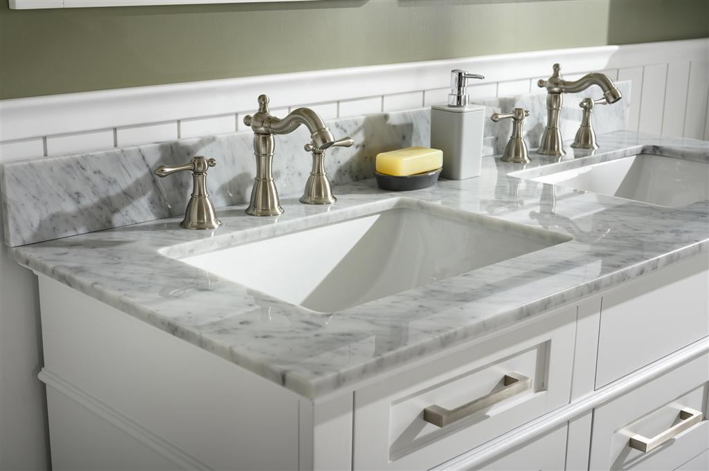 54" Haven Vanity with Double Sinks and Carrara Marble Top in White Finish