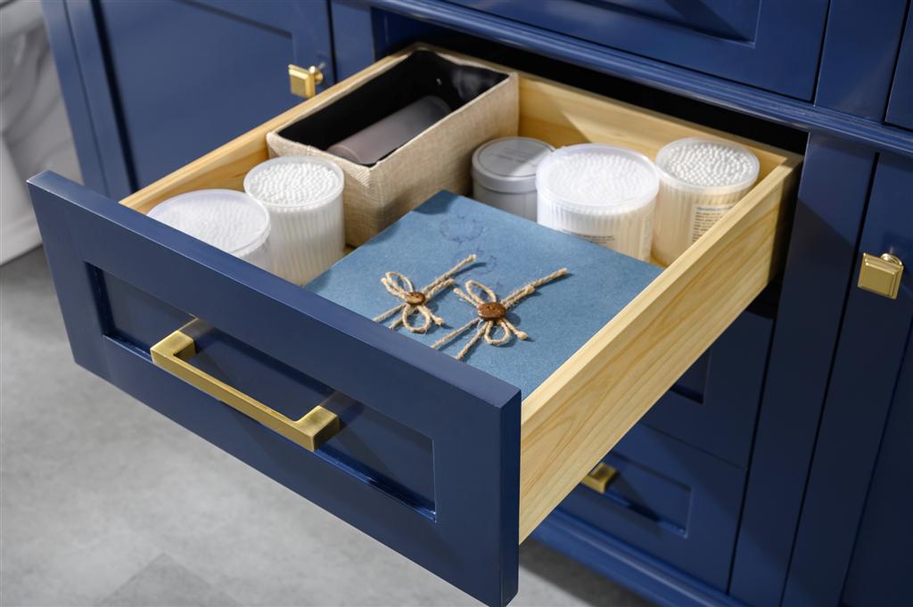 60" Haven Vanity with Double Sinks and Carrara Marble Top in Blue Finish