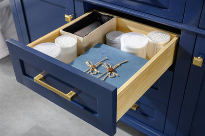 60" Haven Vanity with Double Sinks and Carrara Marble Top in Blue Finish