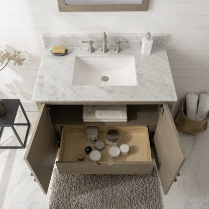 Legion Furniture Antique Gray Oak Vanity With Carrara White Top