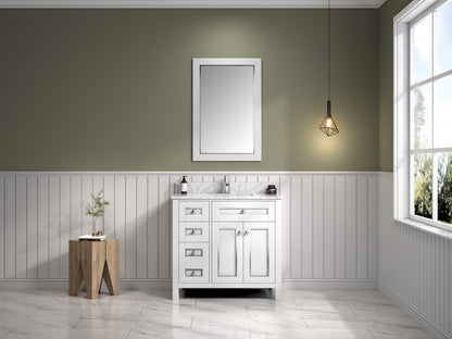 36" Willow Vanity with Single Sink and Carrara Marble Top in White