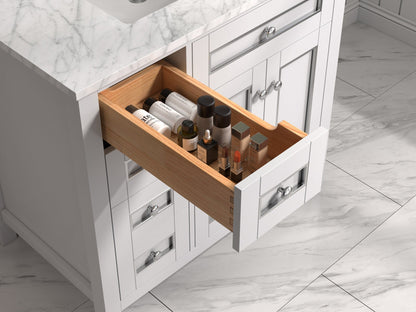 36" Willow Vanity with Single Sink and Carrara Marble Top in White