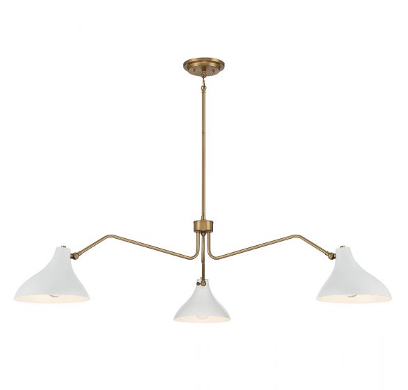 3-Light Pendant in White with Natural Brass